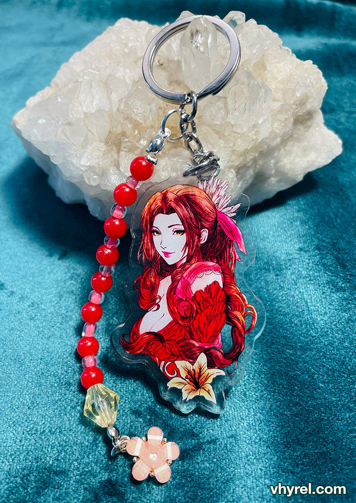 Final Fantasy VII Aerith Beaded Double Sided Acrylic Keychain