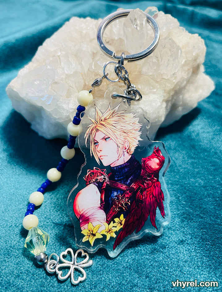 Final Fantasy VII Cloud Beaded Double Sided Acrylic Keychain