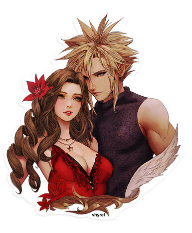 Final Fantasy VII Cloud Aerith Portrait Die Cut Sticker