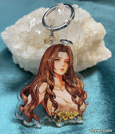 Final Fantasy VII Aerith Loveless Portrait Keychain Double Sided + Double Protection Clear Acrylic