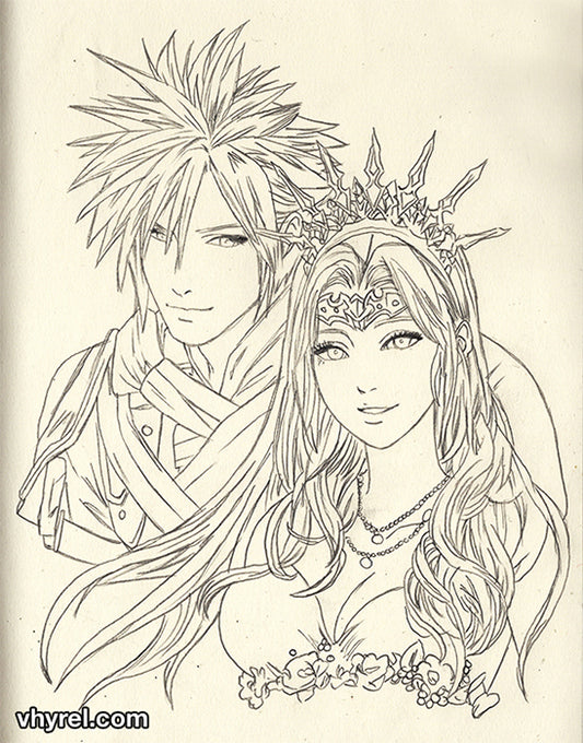 Final Fantasy VII Cloud & Aerith Original Art