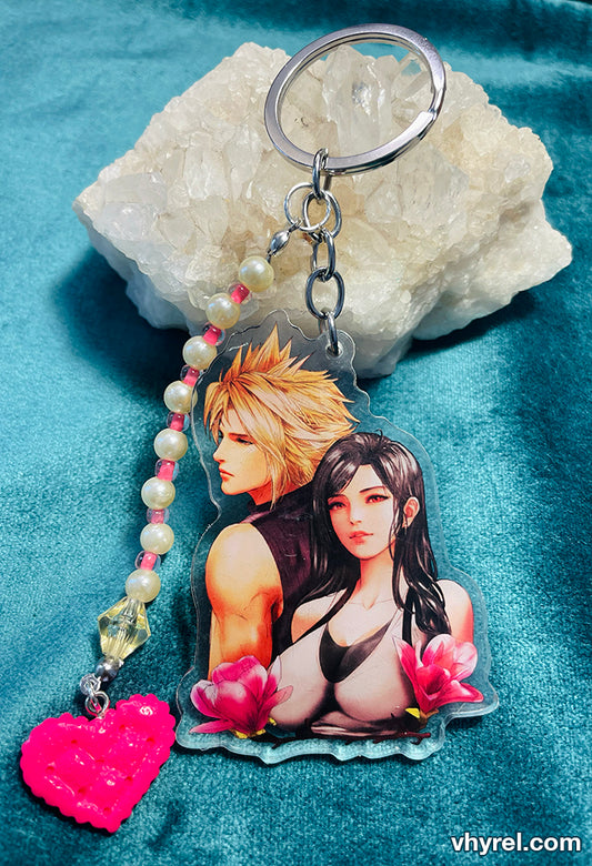 Final Fantasy VII Cloud/Tifa Beaded Double Sided Acrylic Keychain
