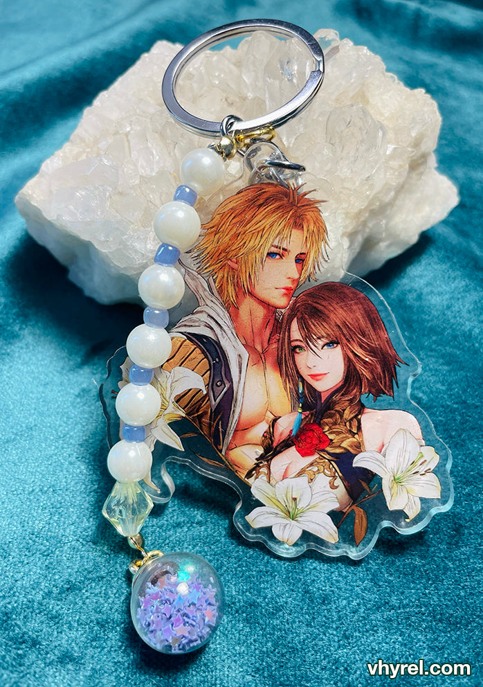 Final Fantasy X Tidus/Yuna Beaded Double Sided Acrylic Keychain