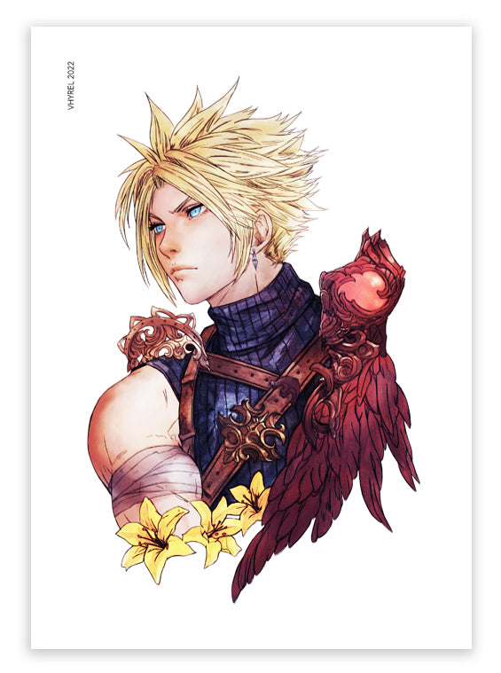 Final Fantasy VII Watercolor Cloud Print OUTLET